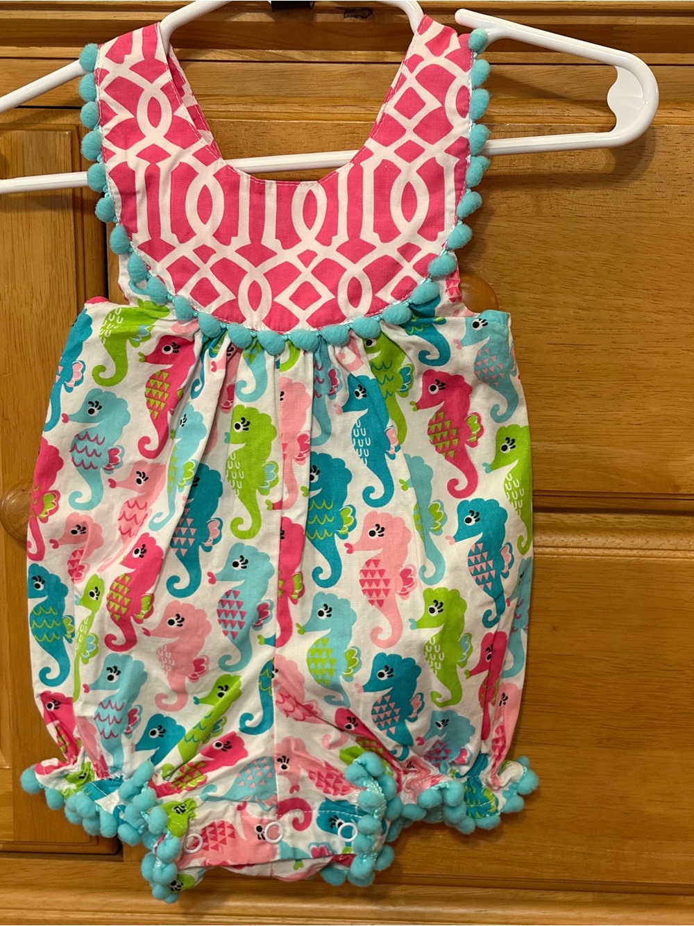 Mud Pie Girl's Pristine Pink and Blue Seahorse Bubble w/Big Bow Size 0-6 Months